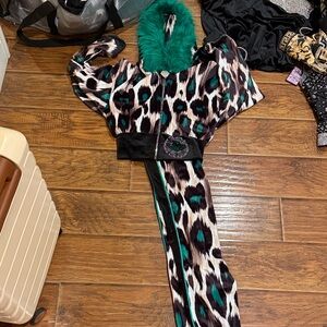Leopard Print Jumpsuit with Green Accents